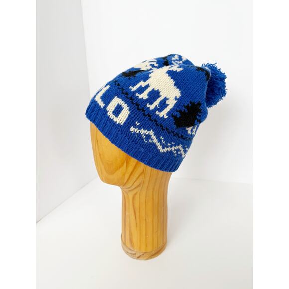 Polo Ralph Lauren 100% Wool Royal Blue White USA Moose Winter Hat Beanie Unisex main image 6